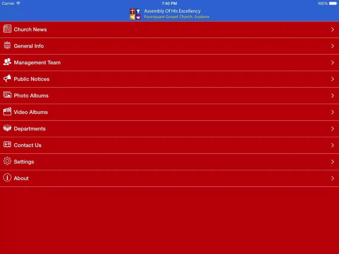 Tangkapan layar 4SQA - Assembly Of His Excellency, Foursquare Gospel Church, Asokoro - Nigeria iPad 