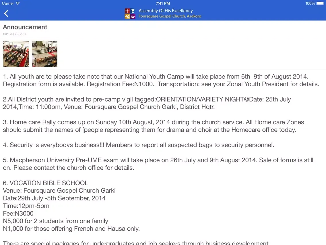 Tangkapan layar 4SQA - Assembly Of His Excellency, Foursquare Gospel Church, Asokoro - Nigeria iPad 