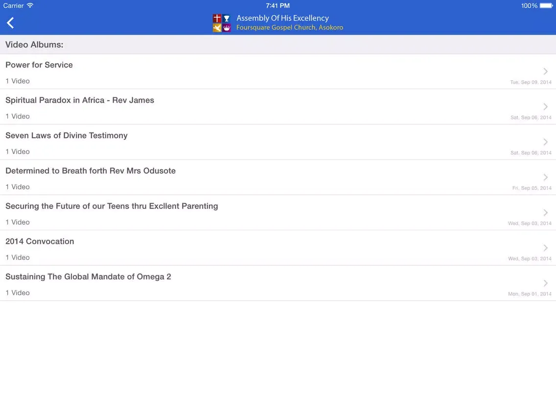 Tangkapan layar 4SQA - Assembly Of His Excellency, Foursquare Gospel Church, Asokoro - Nigeria iPad 