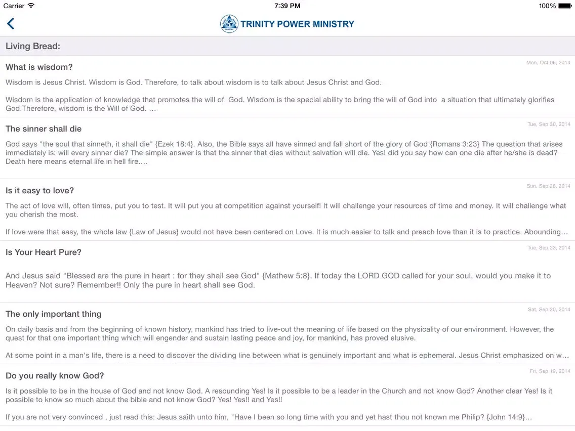 Captures d'écran de TPM - Trinity Power Ministry iPad 