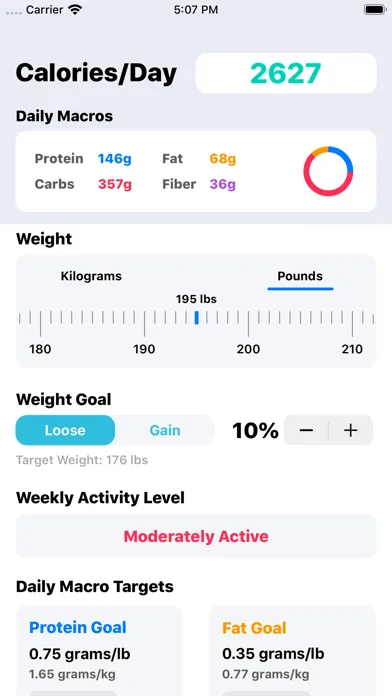 Tangkapan skrin IIFYM Macro/Calorie Calculator