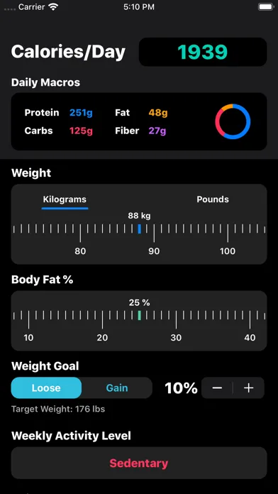 Tangkapan skrin IIFYM Macro/Calorie Calculator
