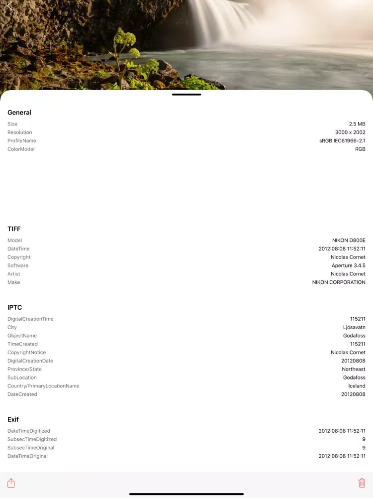Image EXIF Data Viewer iPad  스크린샷