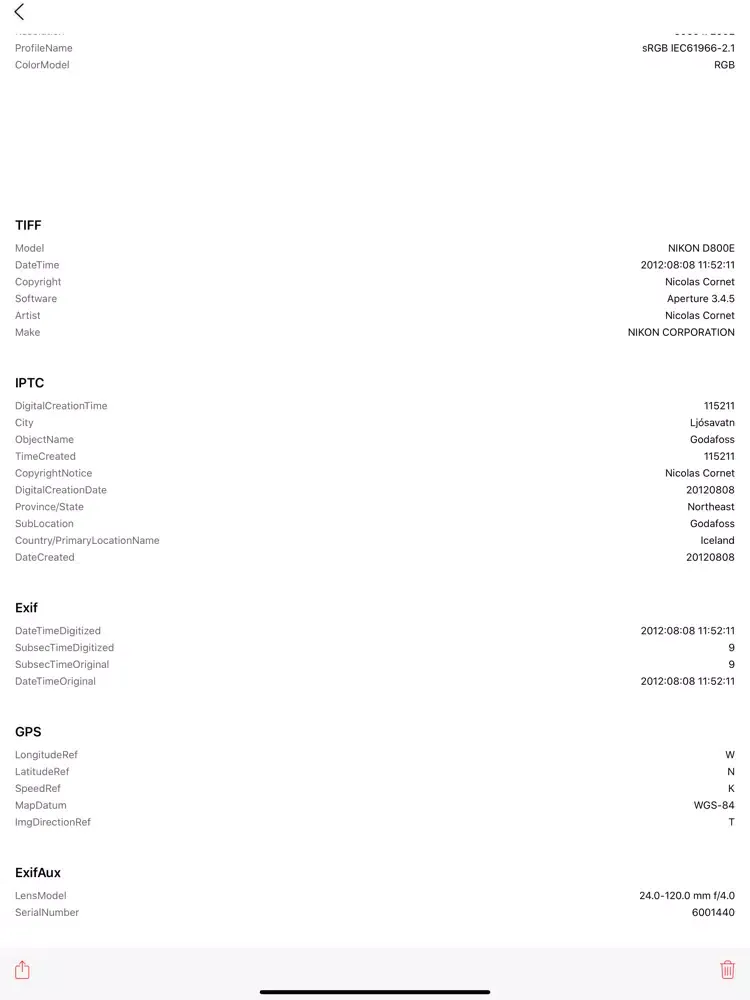 Image EXIF Data Viewer iPad  스크린샷