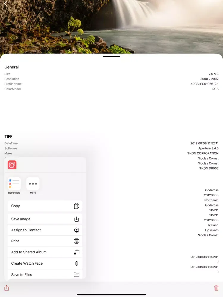 Image EXIF Data Viewer iPad  스크린샷