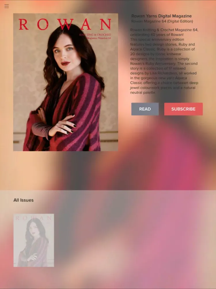 Capturas de tela do Rowan Yarns Magazine iPad 