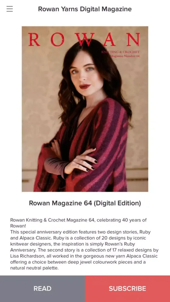 Capturas de tela do Rowan Yarns Magazine