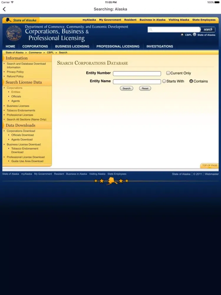 corporation search -- inc link iPad  Ekran Görüntüleri
