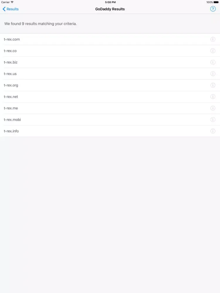 TM-rex - trademark search of USPTO database, Google, and GoDaddy iPad 应用截图
