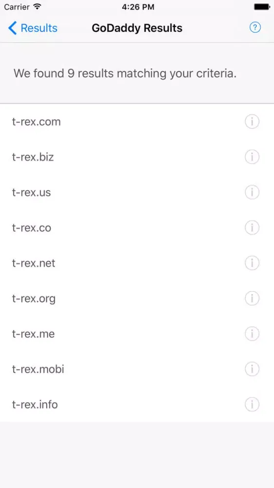 TM-rex - trademark search of USPTO database, Google, and GoDaddy应用截图