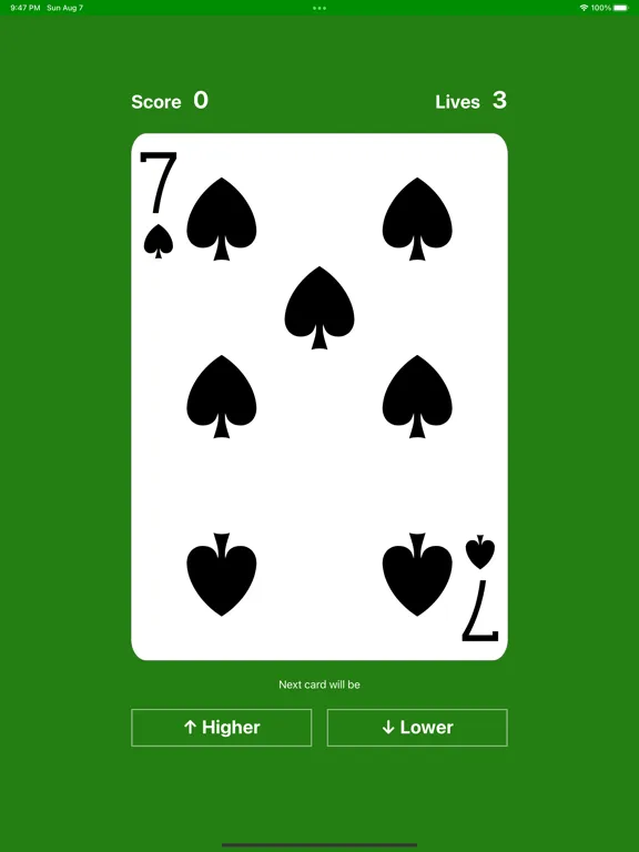 Higher or Lower card game easy iPad  Screenshots