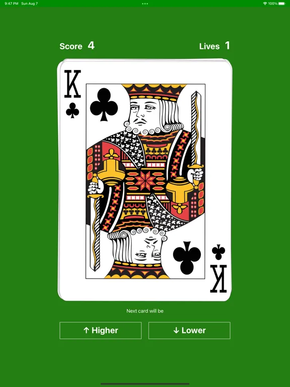 Higher or Lower card game easy iPad  Screenshots