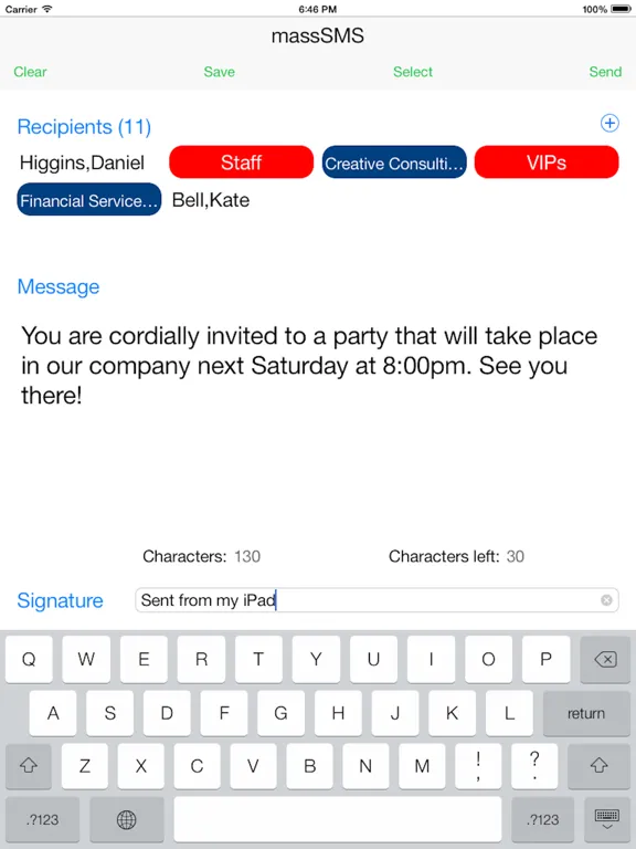Tangkapan skrin Bulk SMS Text message Pro iPad 