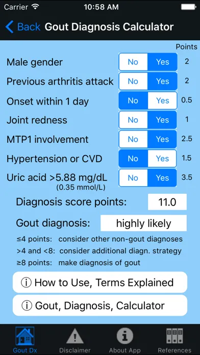 Zrzuty ekranu Gout Diagnosis
