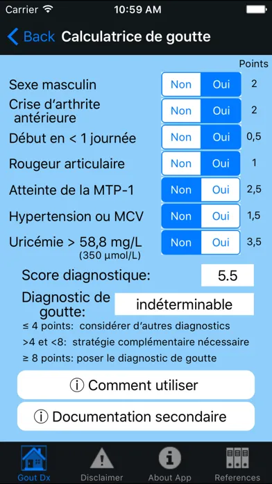 Zrzuty ekranu Gout Diagnosis
