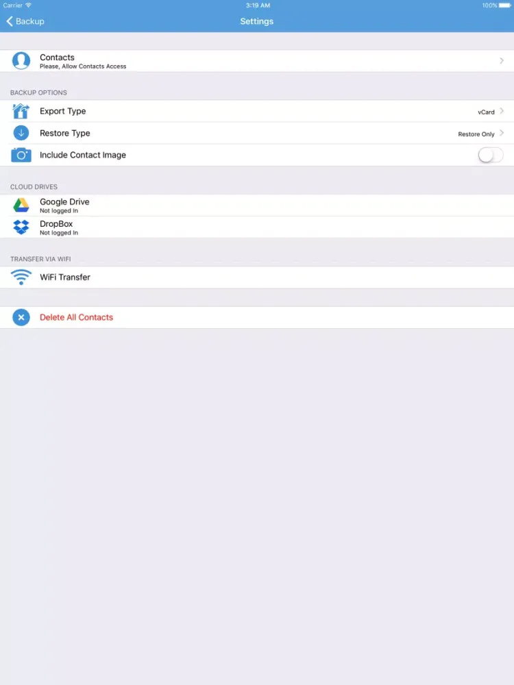 Tangkapan skrin Contacts Backup - Save Your Contacts iPad 