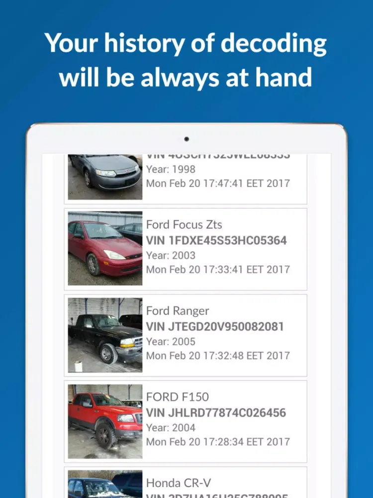 Epicvin VIN decoder & history reports iPad  Screenshots