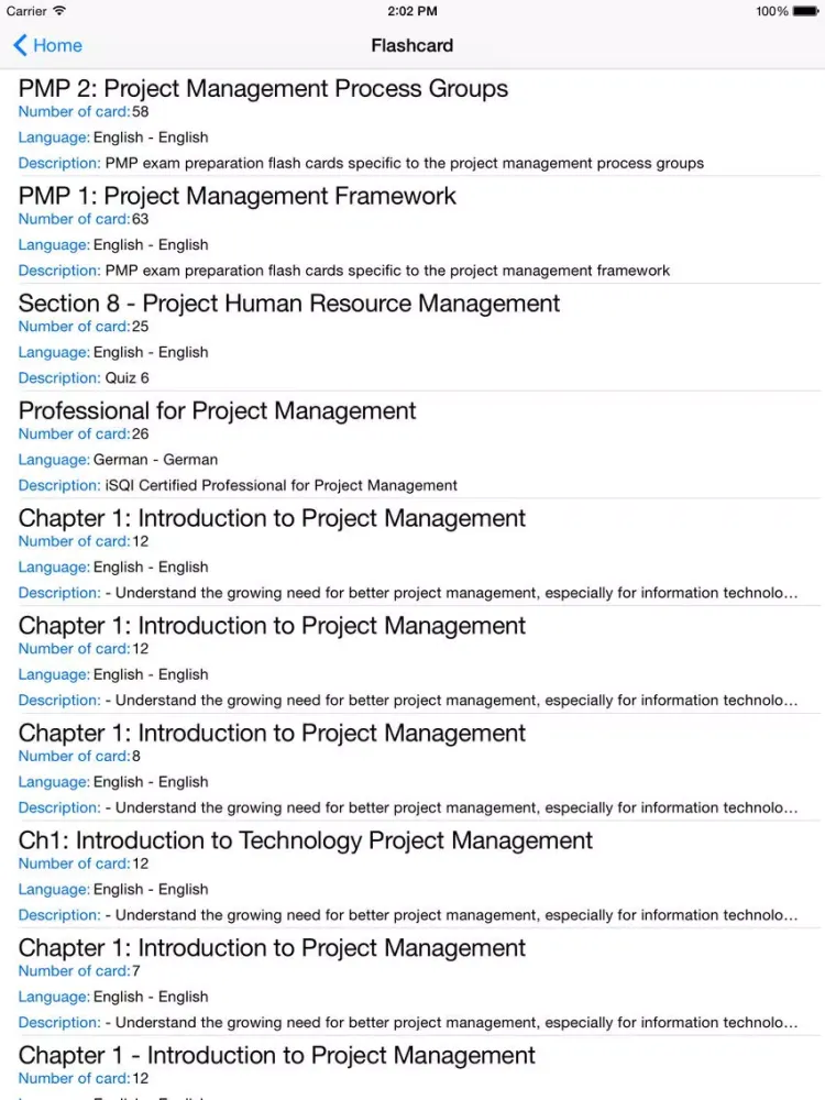 Tangkapan layar PMP Test Prep iPad 