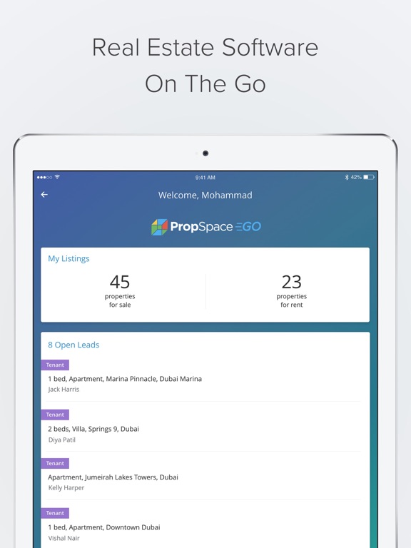 Tangkapan skrin Propspace Real Estate CRM iPad 