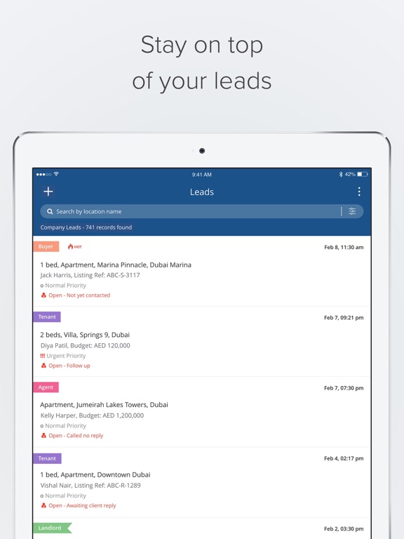 Tangkapan skrin Propspace Real Estate CRM iPad 