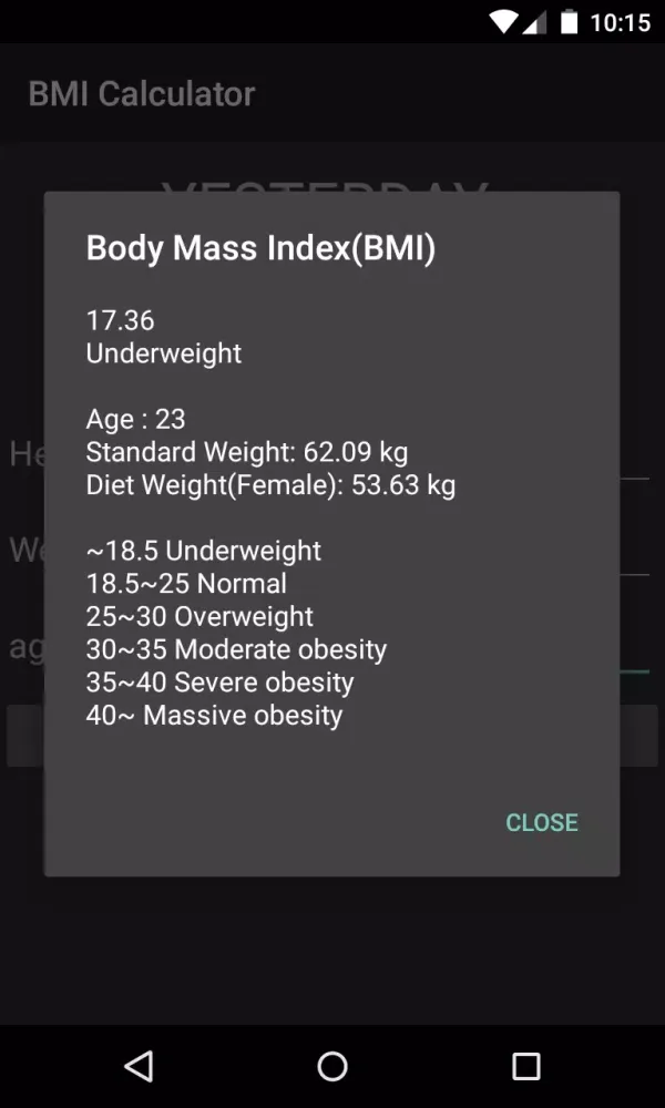BMI Calculator Screenshots