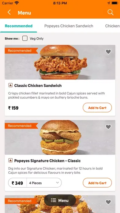 Popeyes India: Food Delivery Screenshots