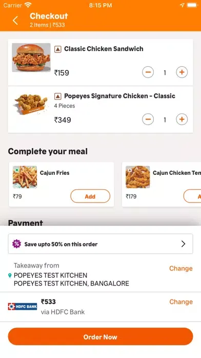 Popeyes India: Food Delivery Screenshots