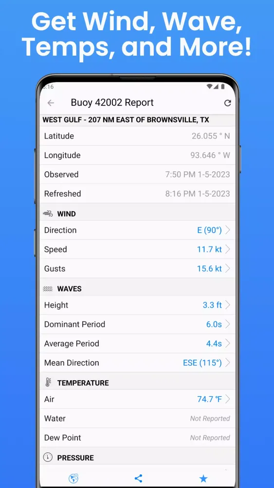 NOAA Buoy Reports Screenshots