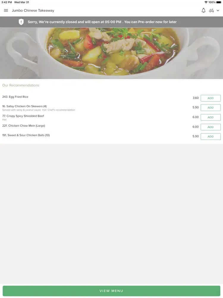 Jumbo Chinese Takeaway. iPad  スクリーンショット