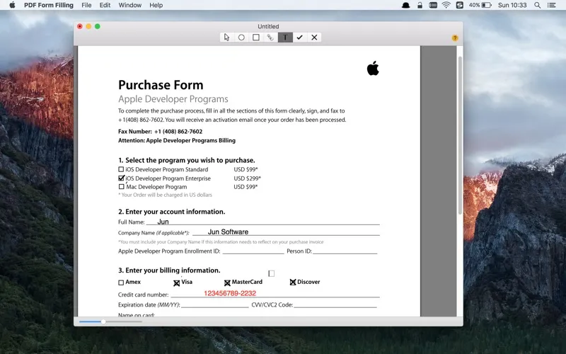Capturas de tela do PDF Form Filling