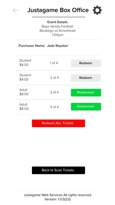 Ảnh chụp màn hình của Justagame Tickets