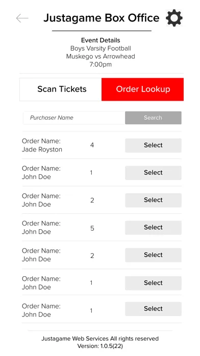 Ảnh chụp màn hình của Justagame Tickets