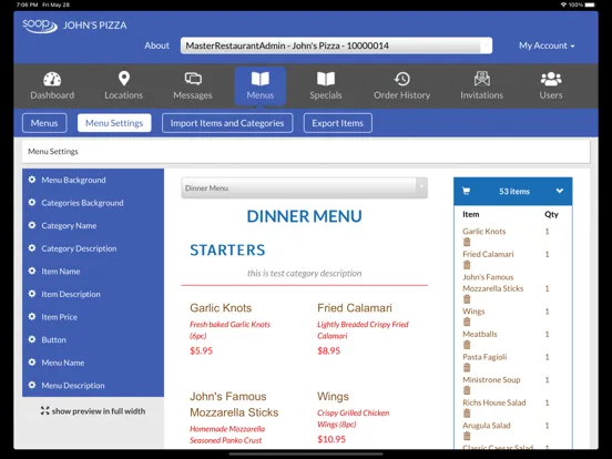 SOOP online ordering system iPad  Screenshots