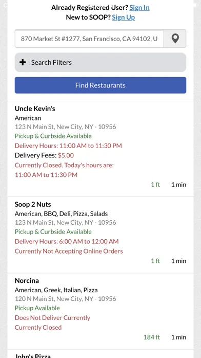 SOOP online ordering system Screenshots
