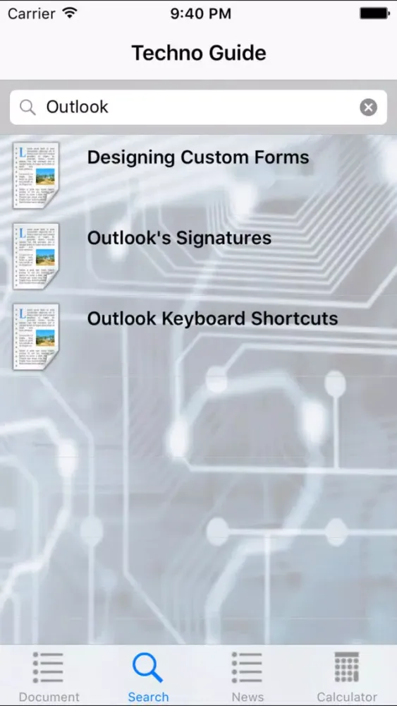 ภาพหน้าจอของ Technology Guide