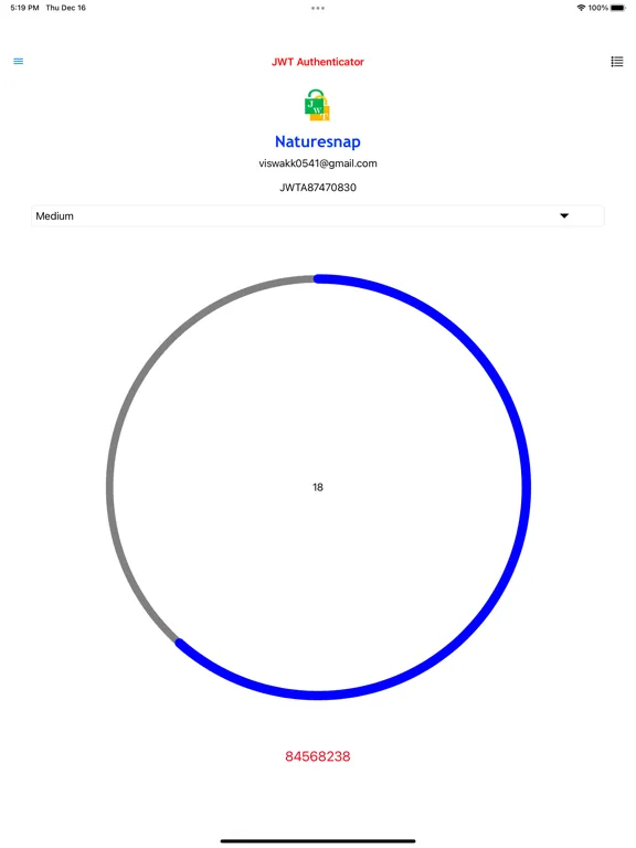 ภาพหน้าจอของ JWT Authenticator iPad 