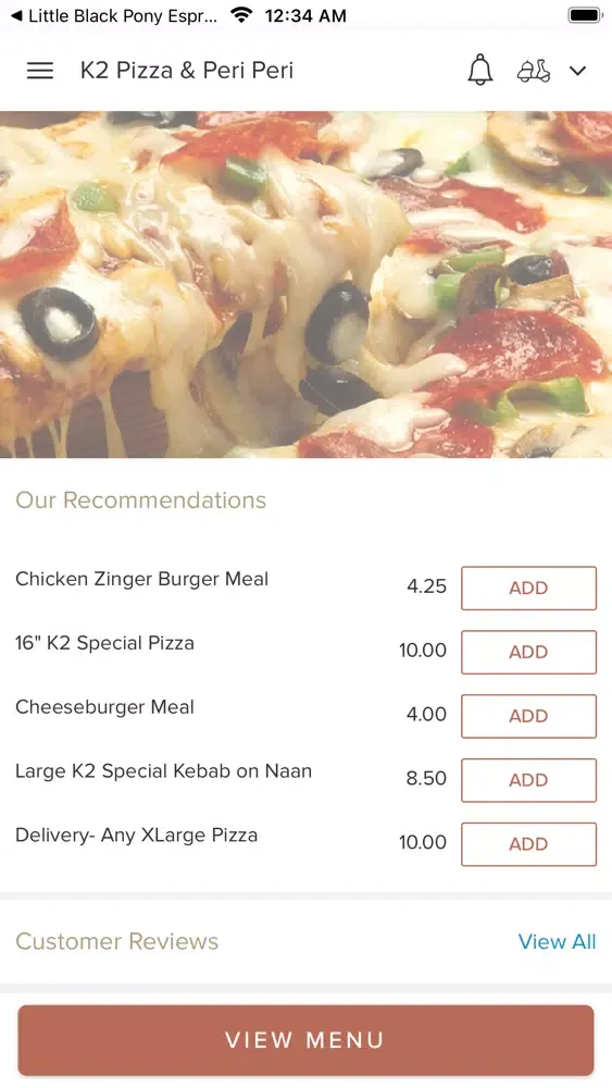 Tangkapan layar K2 Pizza & Peri Peri