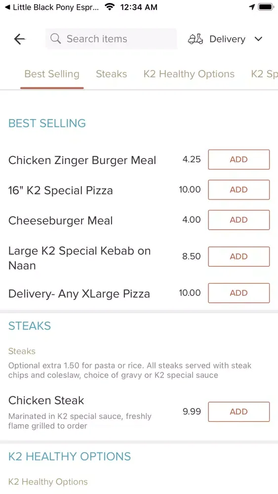 Tangkapan layar K2 Pizza & Peri Peri