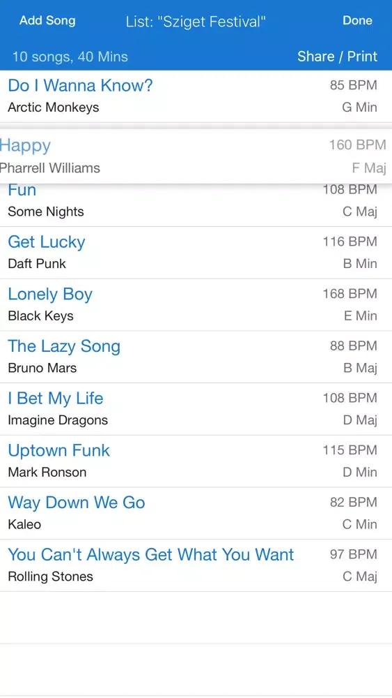 Screenshot di SetList & Repertoire Assistant