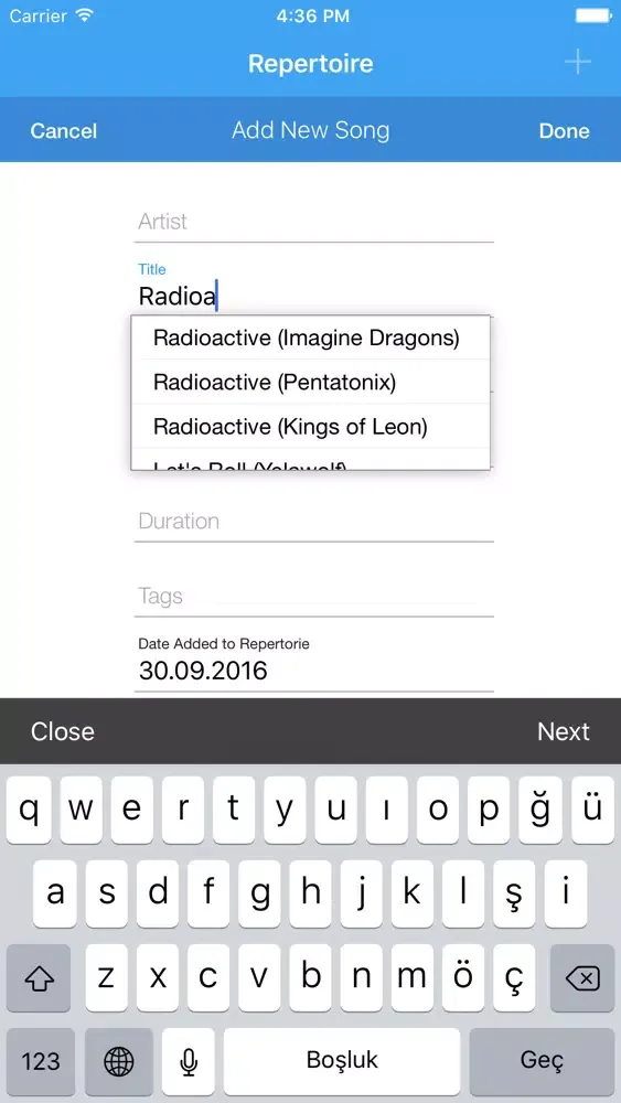 Screenshot di SetList & Repertoire Assistant