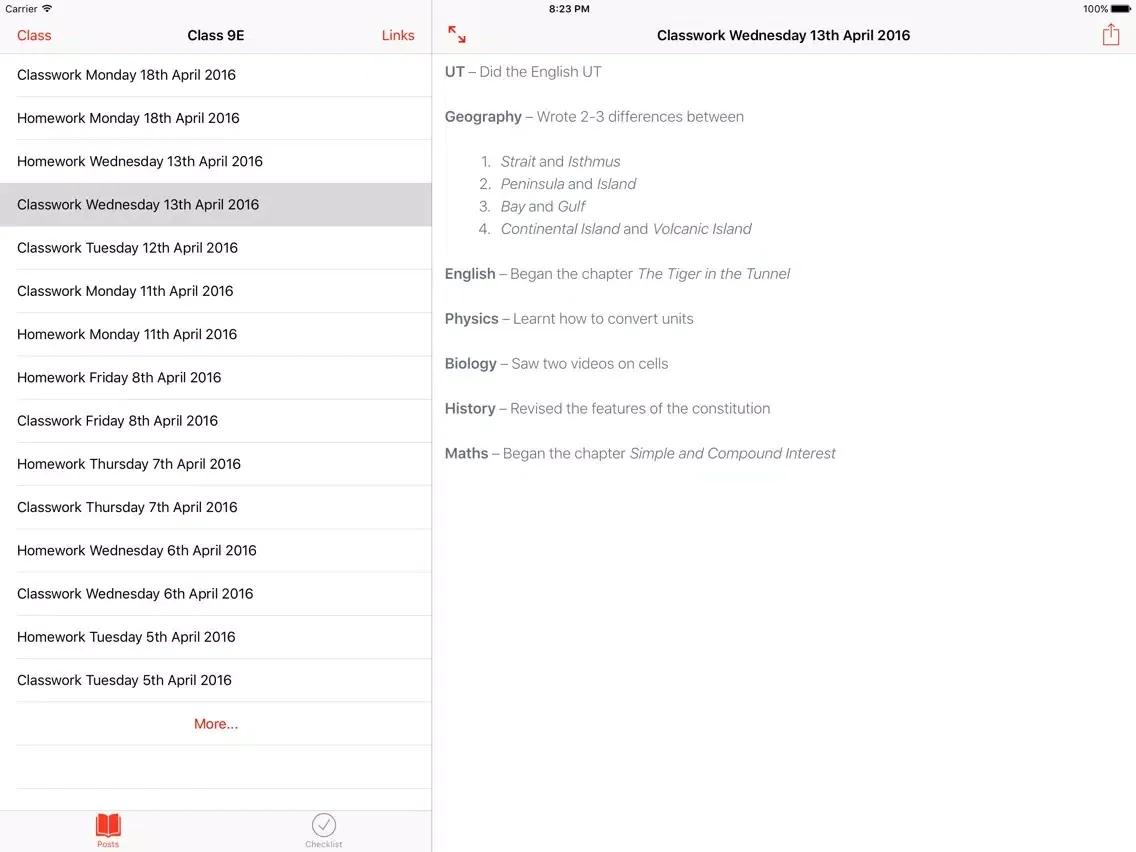 Logbook - Manage Schoolwork iPad  Screenshots