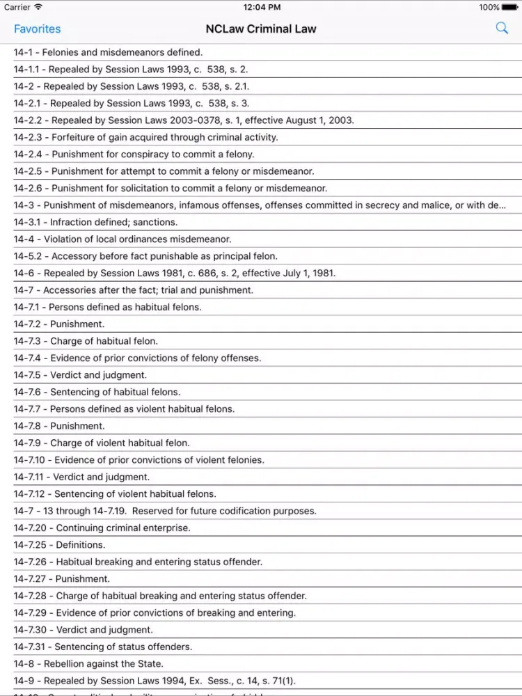 NCLaw - Criminal Law - Chapters 20/50/90 iPad  Screenshots