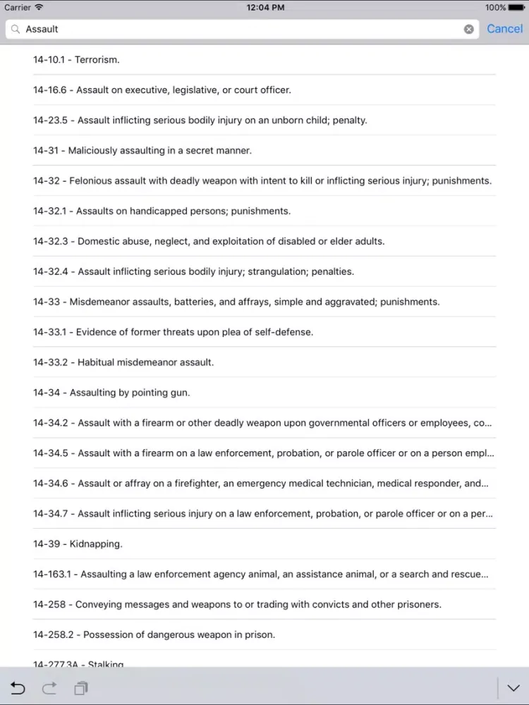 NCLaw - Criminal Law - Chapters 20/50/90 iPad  Screenshots