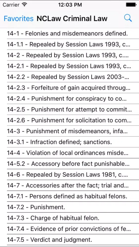 NCLaw - Criminal Law - Chapters 20/50/90 Screenshots