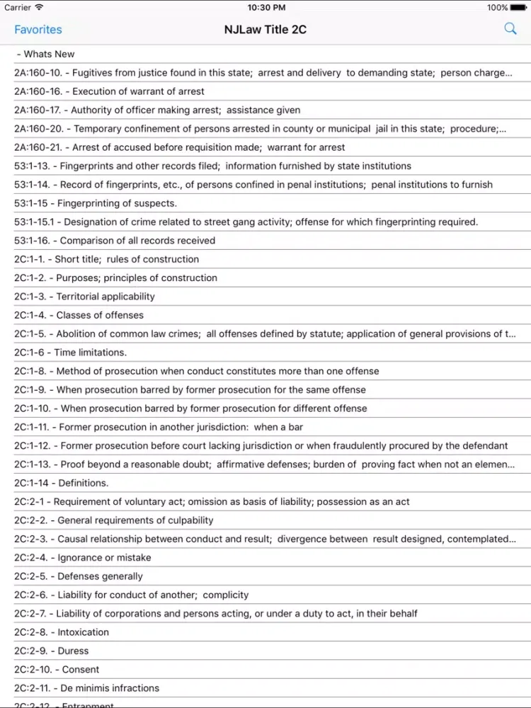 Tangkapan layar NJLaw - Title 2C - Criminal Law iPad 