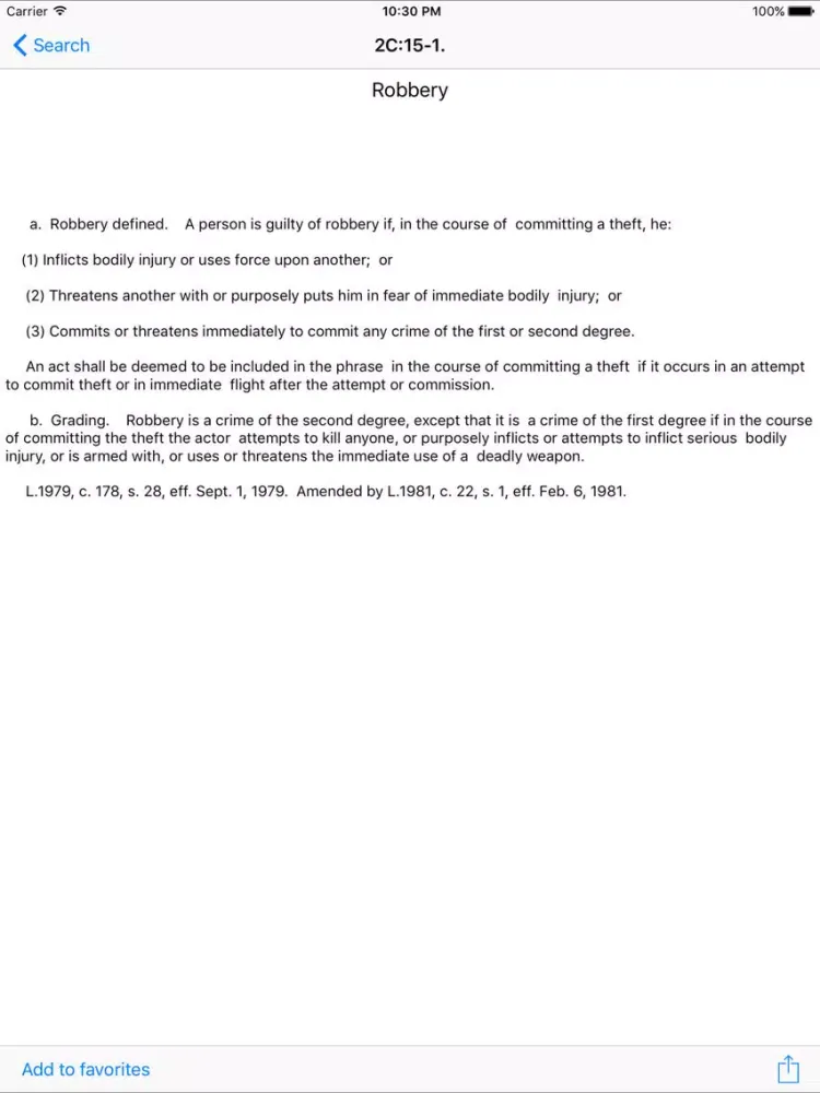 Tangkapan layar NJLaw - Title 2C - Criminal Law iPad 