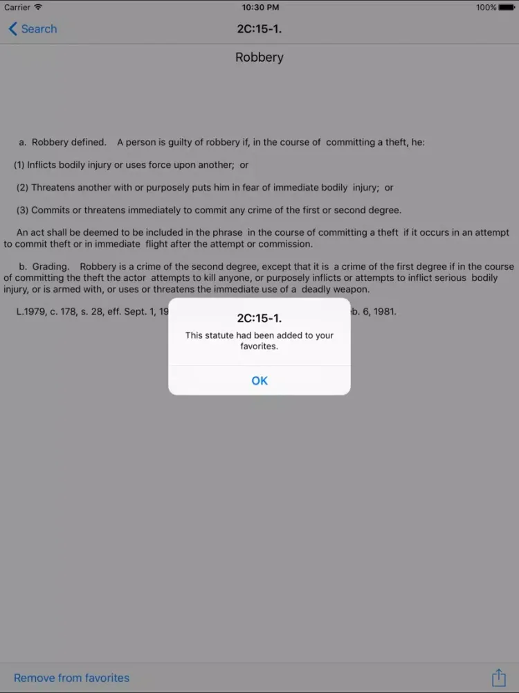 Tangkapan layar NJLaw - Title 2C - Criminal Law iPad 