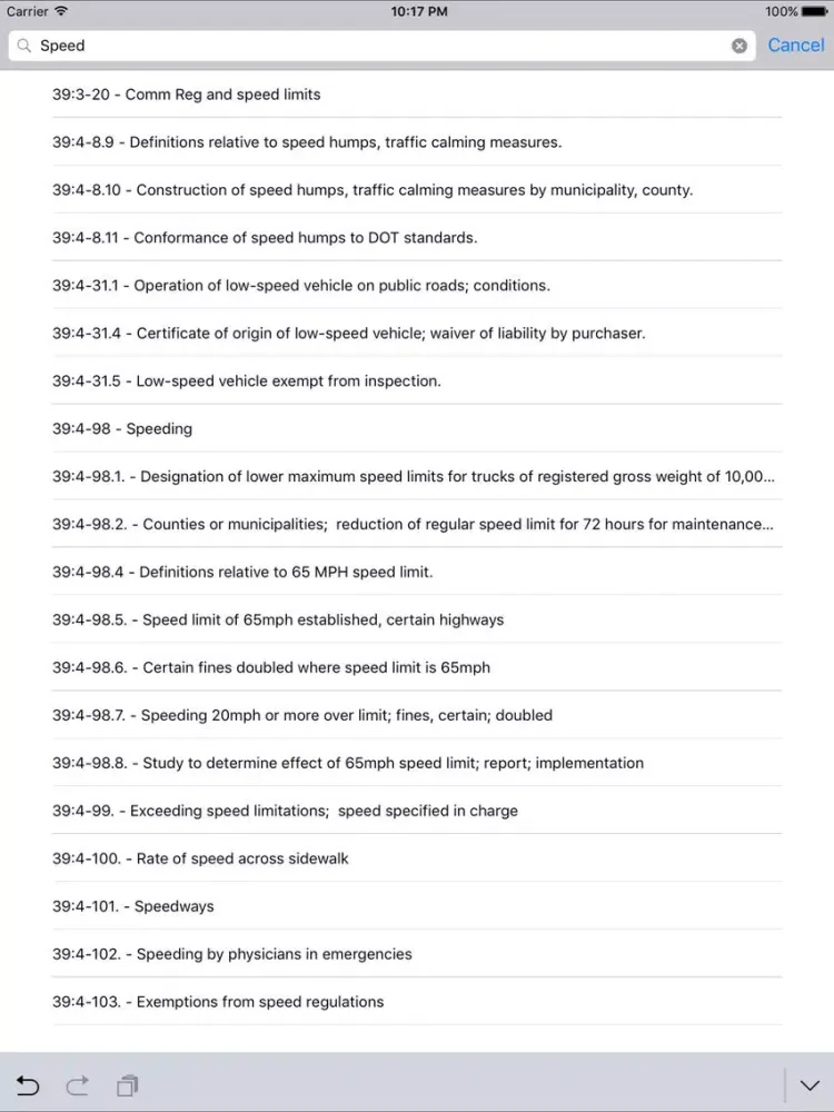 Zrzuty ekranu NJLaw - Title 39 - Motor Vehicle iPad 