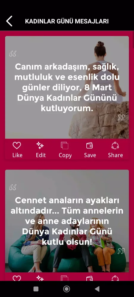 Capturas de tela do kadınlar günü sözleri