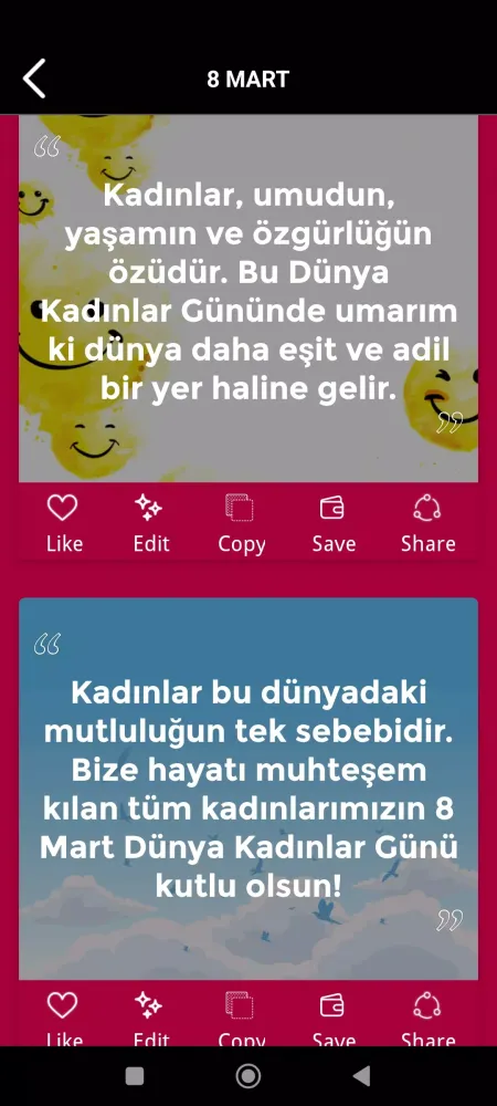 Capturas de tela do kadınlar günü sözleri